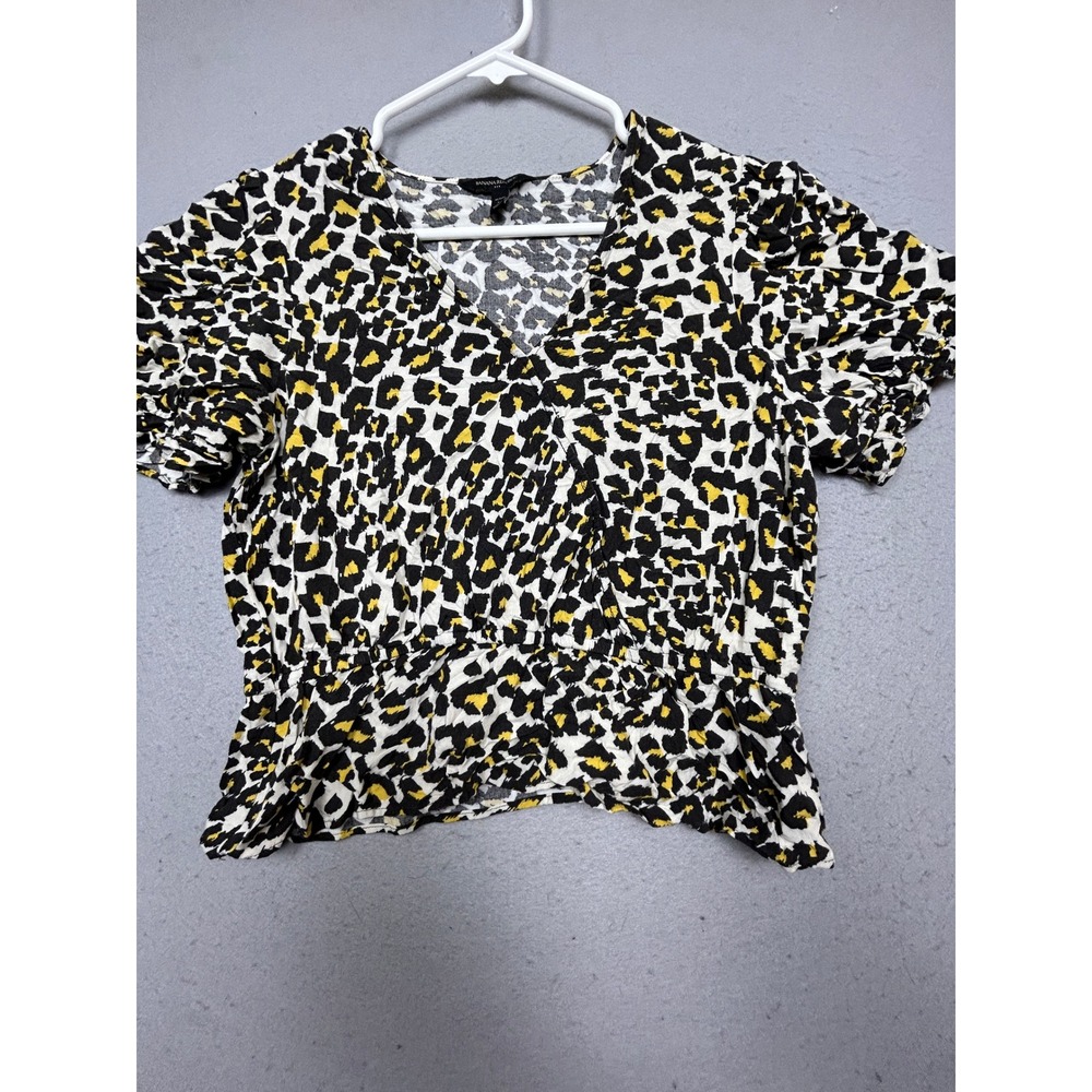 Banana Republic Top Rayon Leopard Print Yellow Black PL Womens